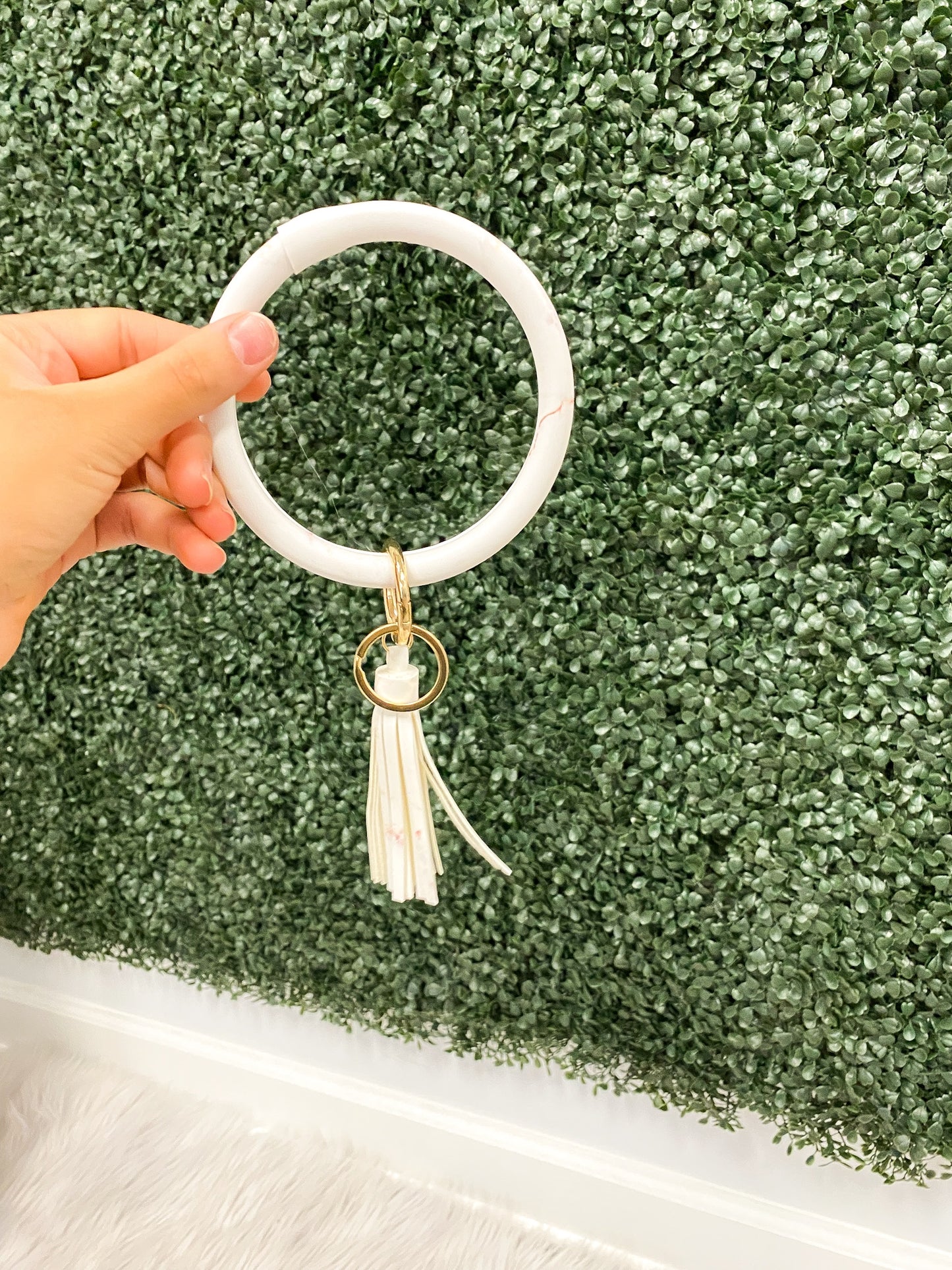 Key Ring Bangle, Pink Marble