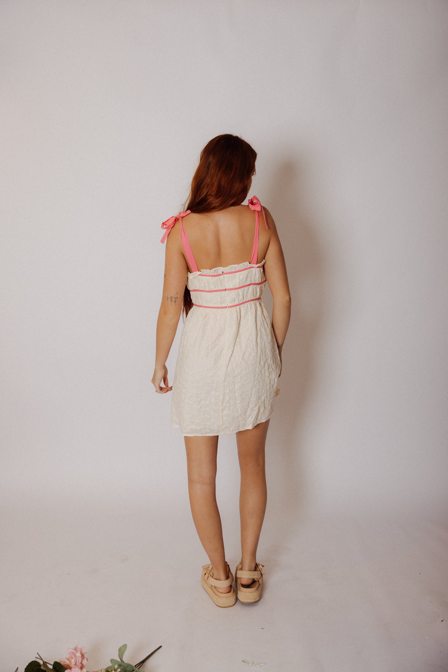 Pop of Pink Dress, Ivory