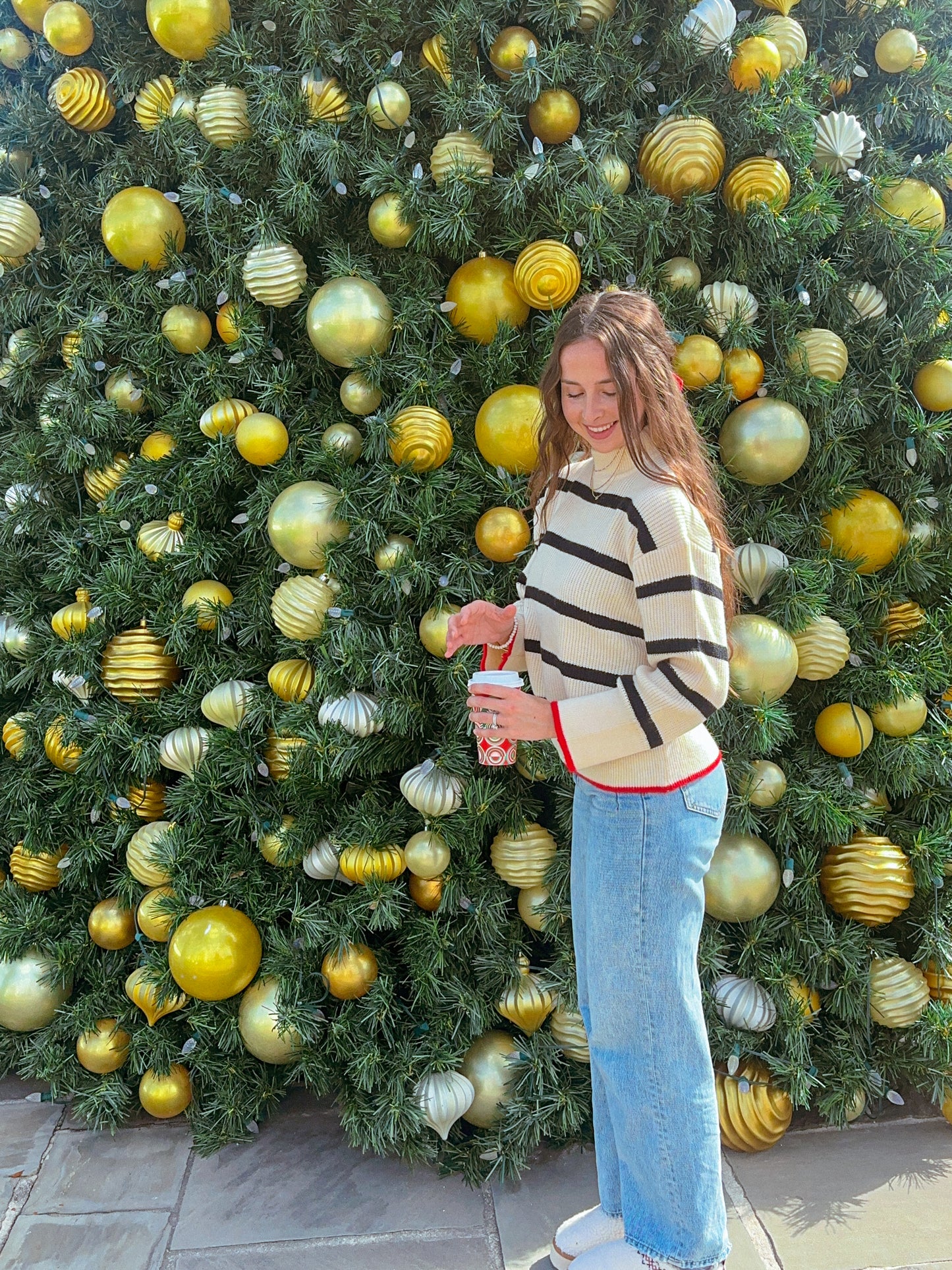 Pop of Red Sweater, White