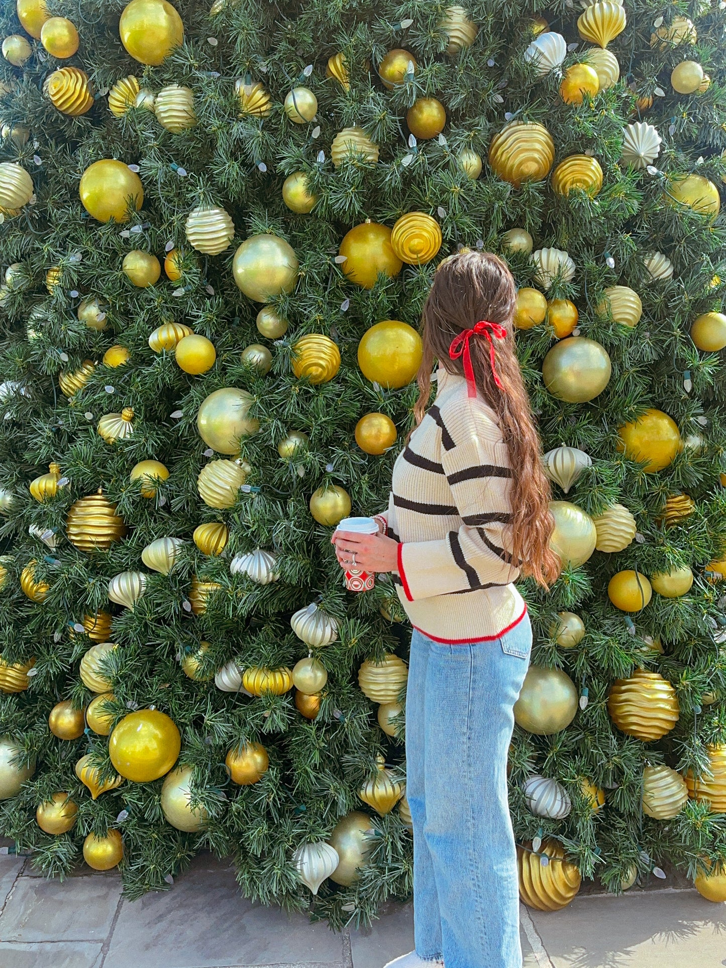 Pop of Red Sweater, White