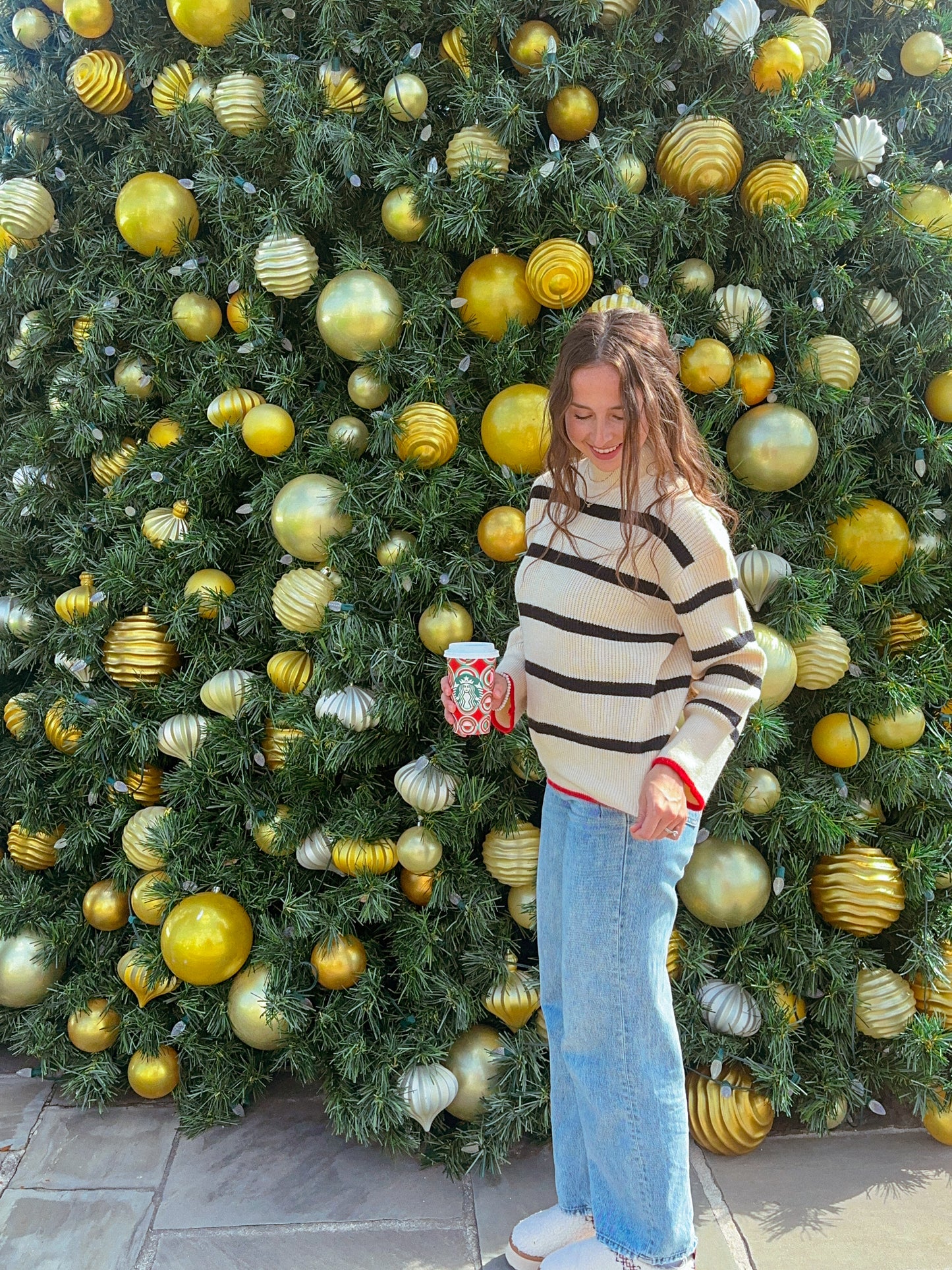 Pop of Red Sweater, White