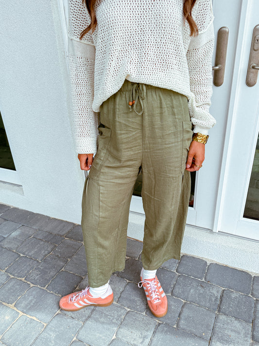 Beach Girl Linen Pants, Olive