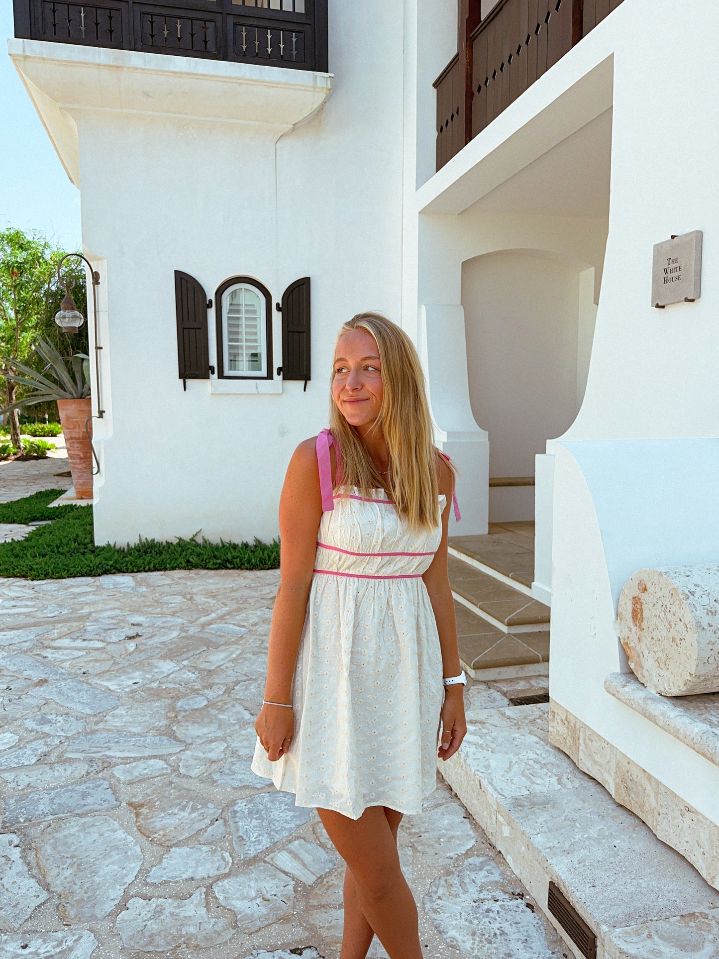 Pop of Pink Dress, Ivory