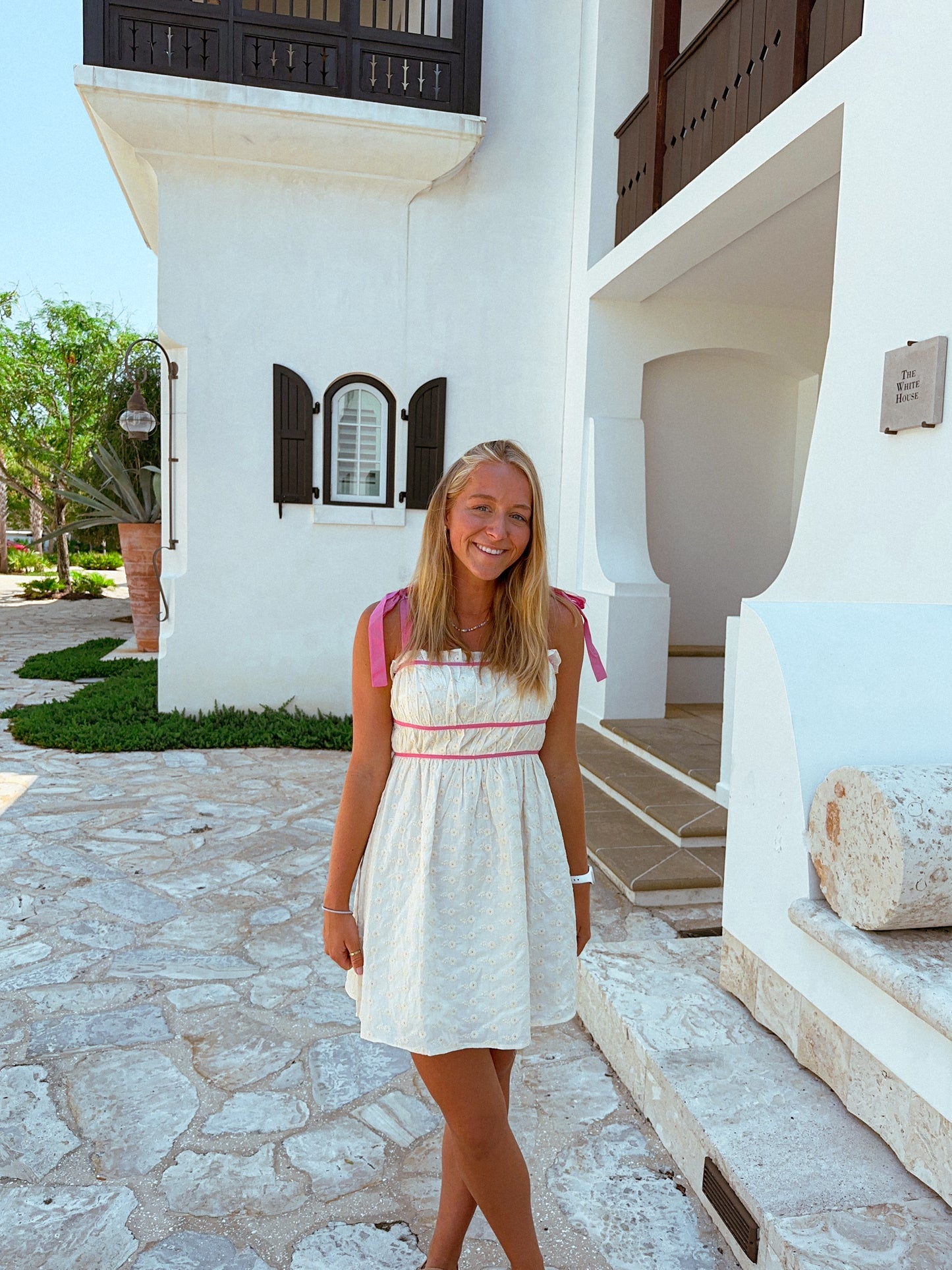 Pop of Pink Dress, Ivory