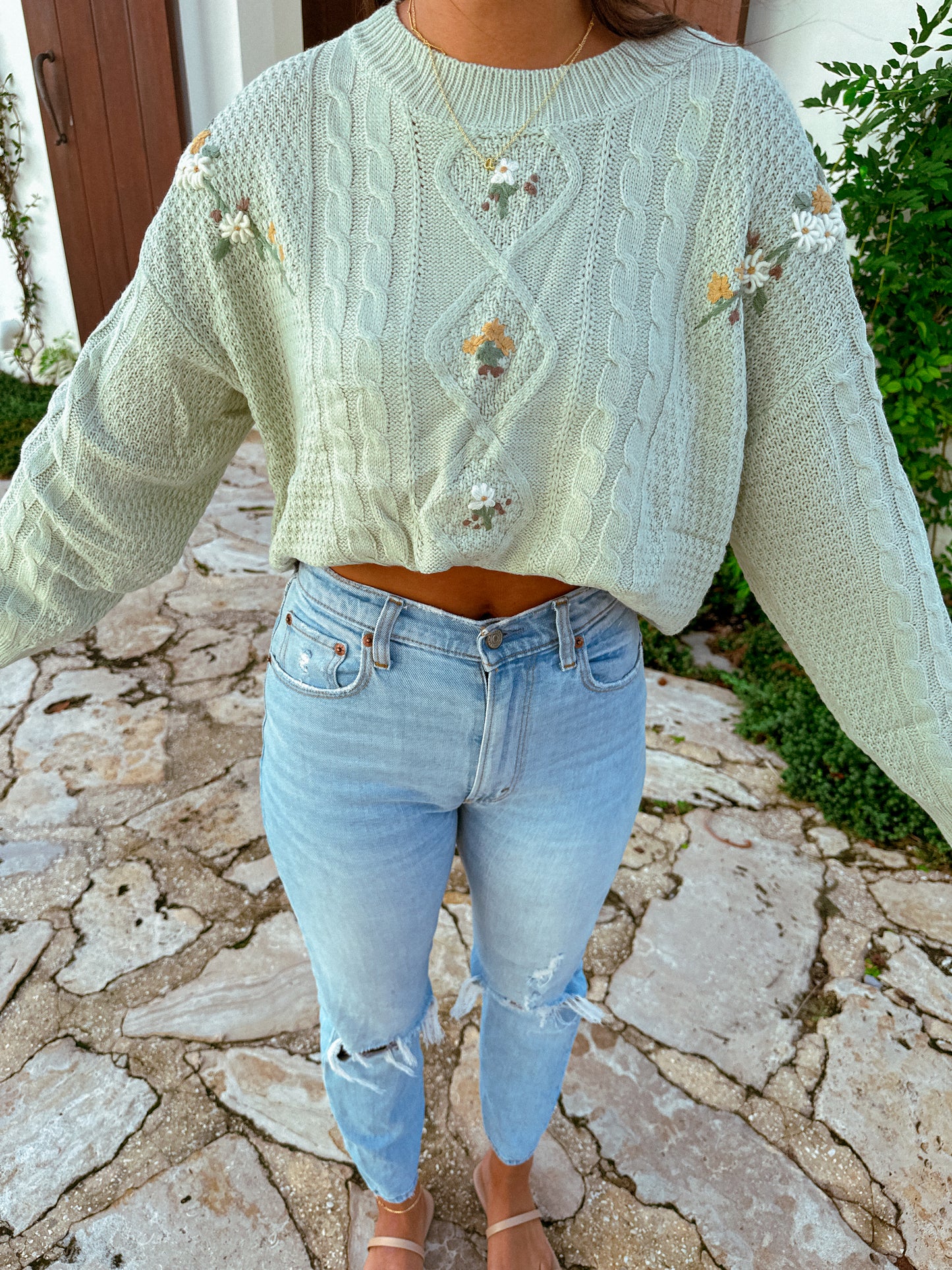 Fall Flowers Sweater, Sage