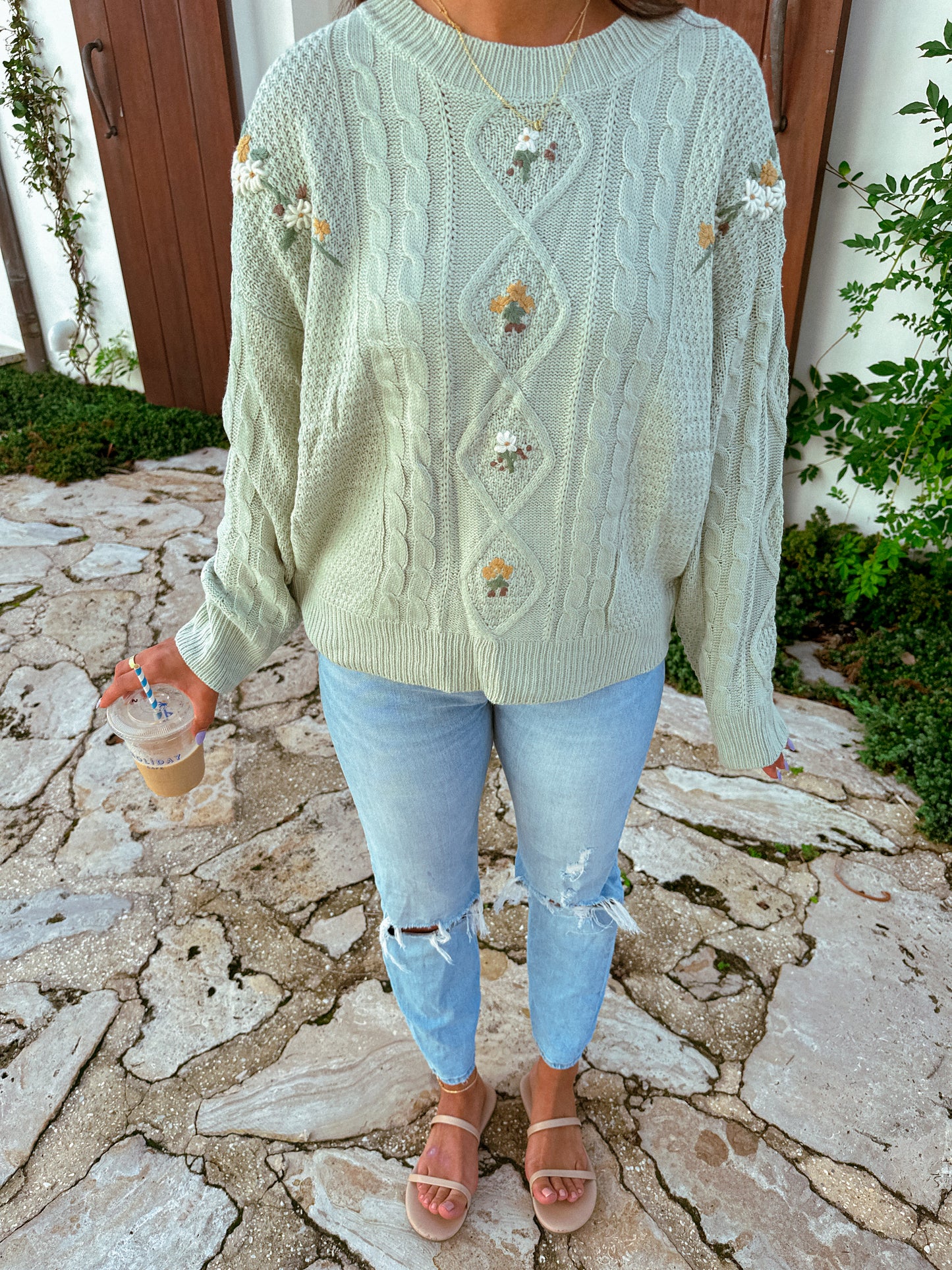 Fall Flowers Sweater, Sage