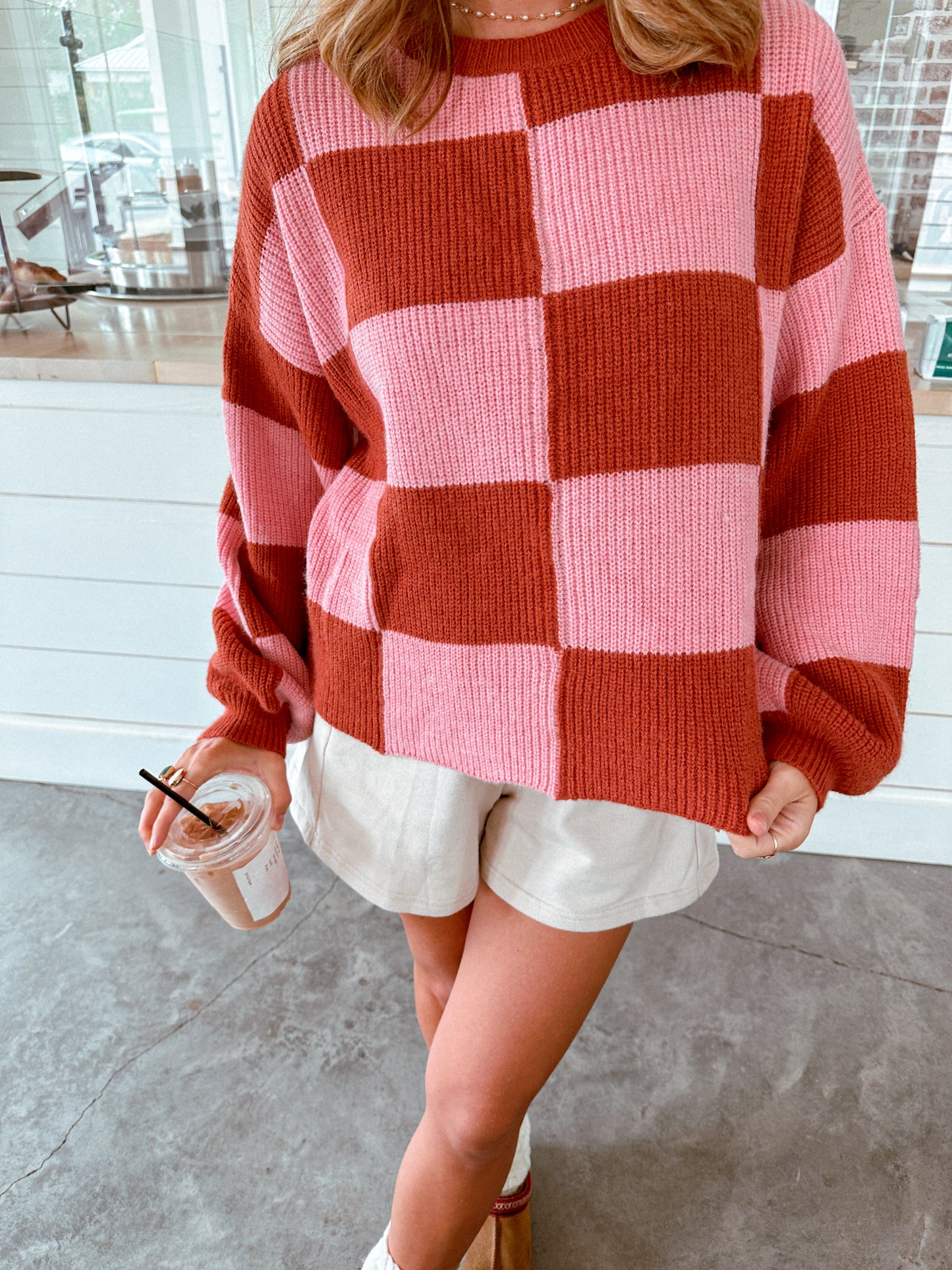Checking Out Sweater, Pink