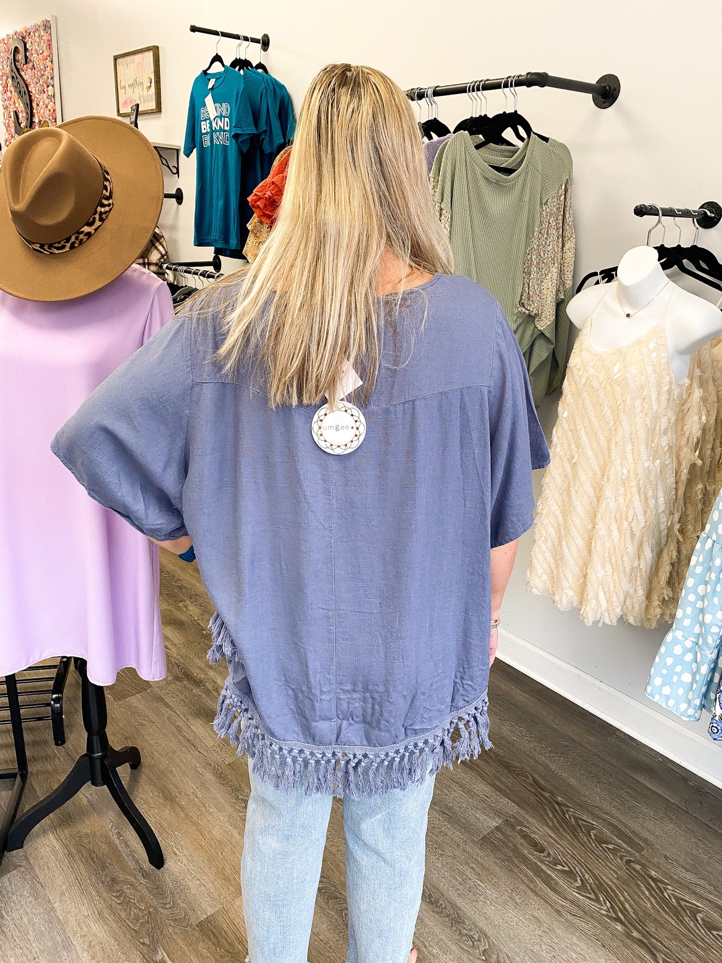 Spring Vibes Top, Dusty Blue PLUS